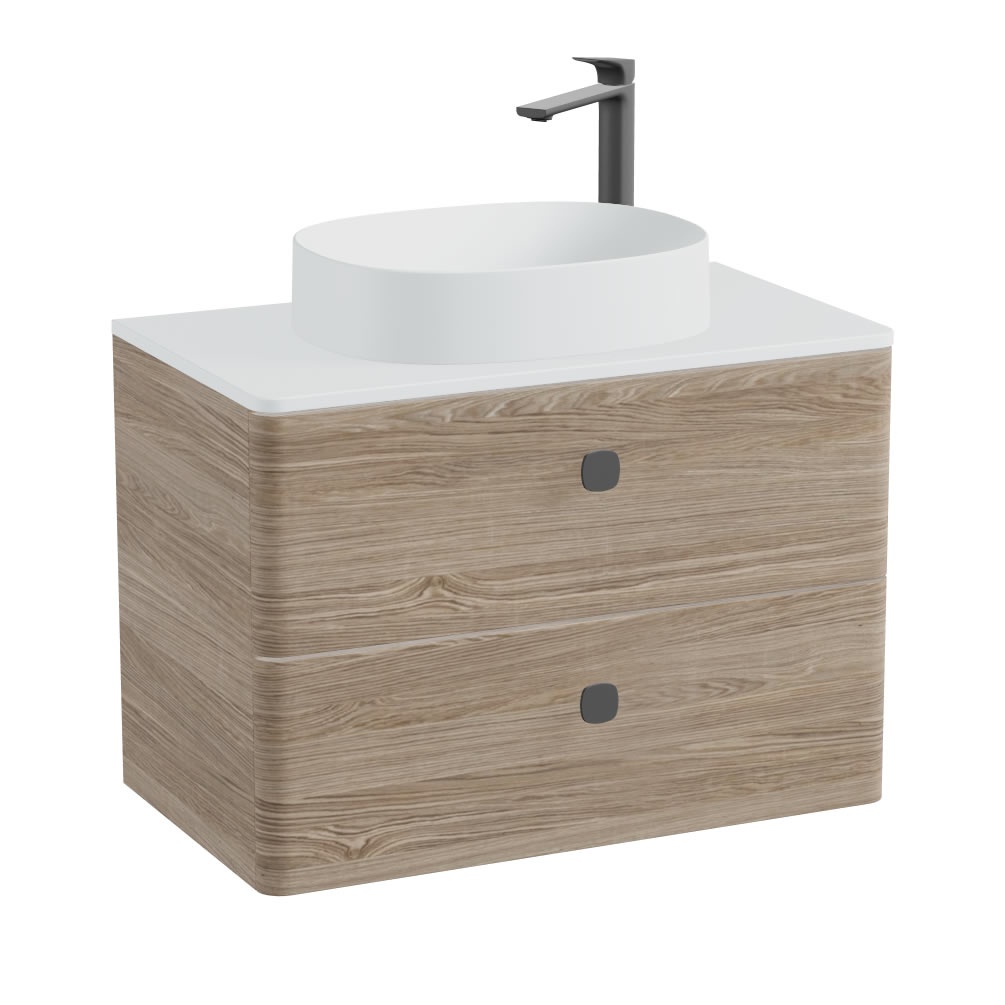 Vado Cameo 800mm Natural Oak Wall Hung 2 Drawer Vanity Unit, Arctic Worktop & Oval Basin